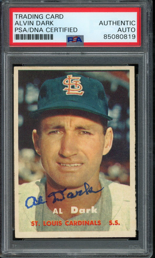 1957 TOPPS Alvin Dark #98 Auth Card Signed St. Louis Cardinals PSA/DNA 184121