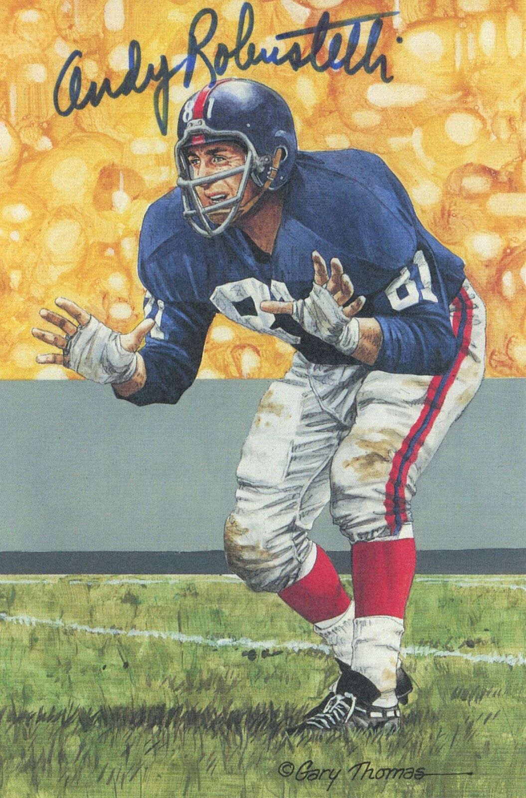 Andy Robustelli HOF Autographed Goal Line Art GLAC Postcard Giants JSA