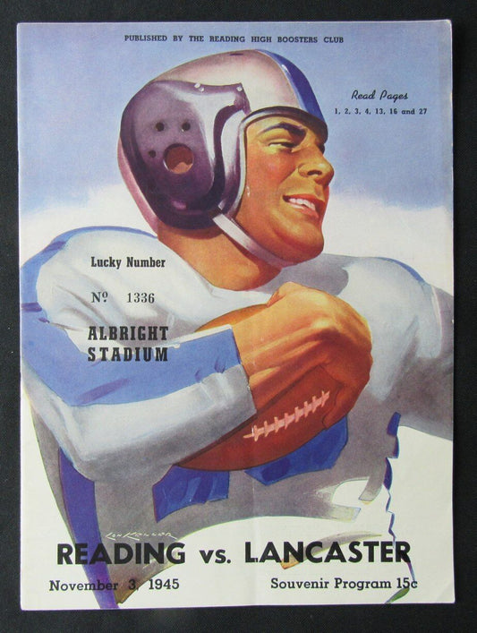 1945 Reading vs. Lancaster High School Football Game Program 11/03