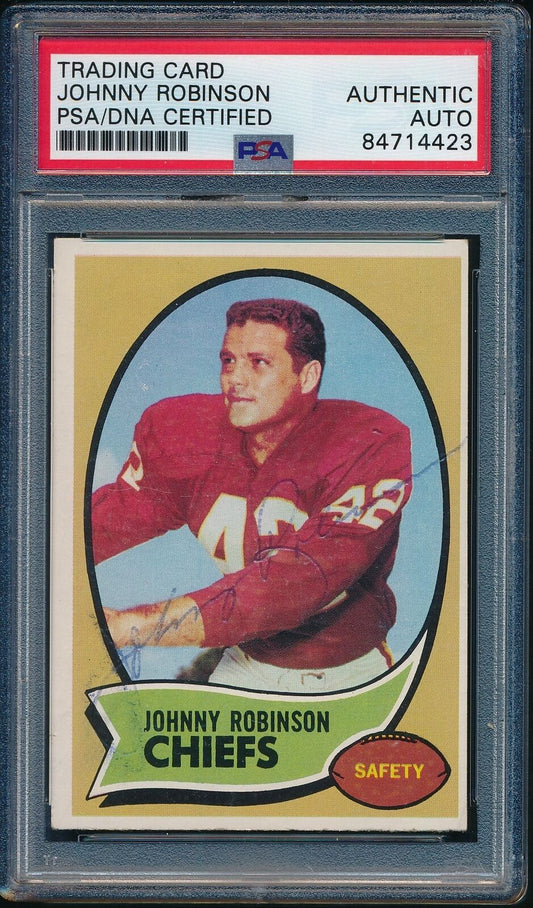 1970 TOPPS Johnny Robinson HOF #129 Card Signed Chiefs PSA/DNA 176369