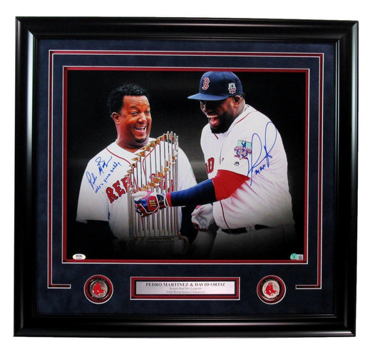 Pedro Martinez/David Ortiz Dual-Autographed 16x20 Photo Red Sox Framed Beckett