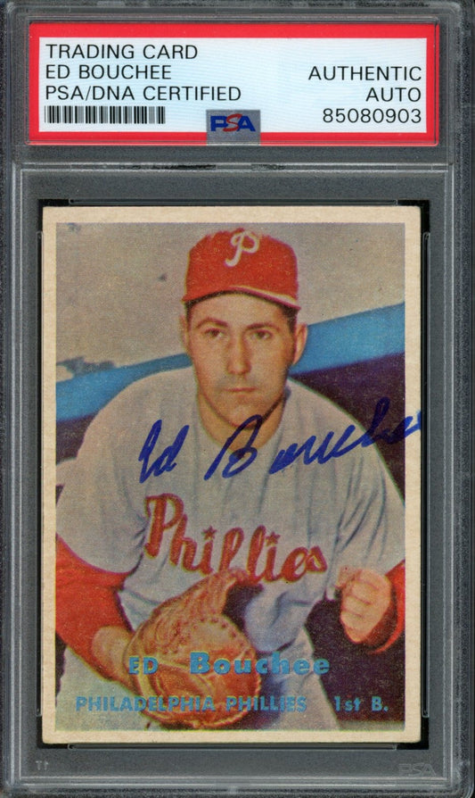 Ed Bouchee Signed 1957 Topps Trading Card #314 Phillies PSA/DNA 184015