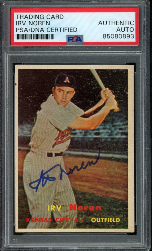 1957 TOPPS Irv Noren #298 Auth Card Signed Kansas City A's PSA/DNA 184133