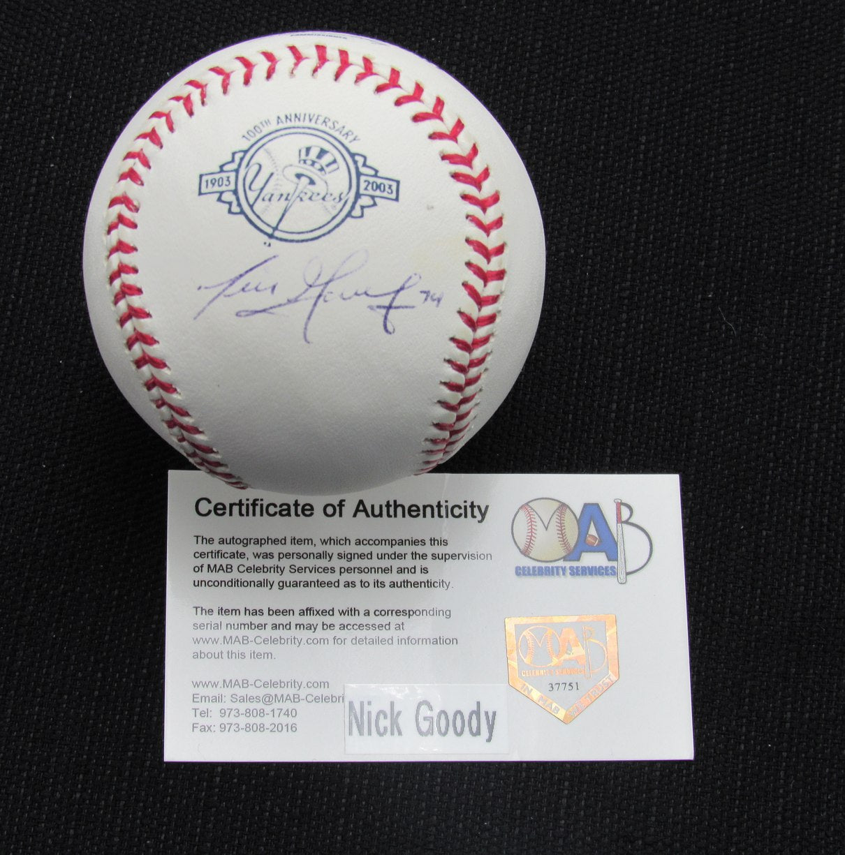 Nick Goody Signed/Auto Yankees 100th OML Baseball MAB 187022