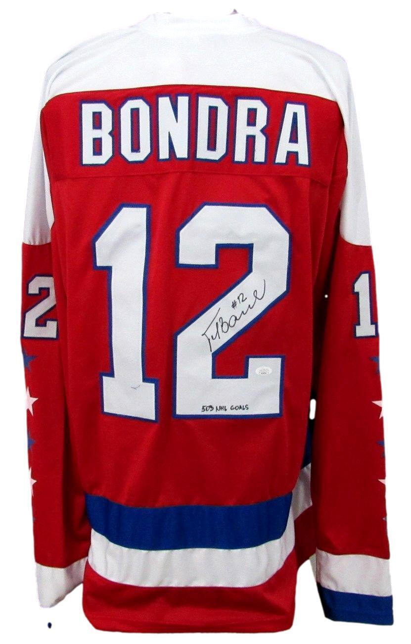 Peter Bondra Autographed/Inscribed Red Custom Hockey Jersey Capitals JSA