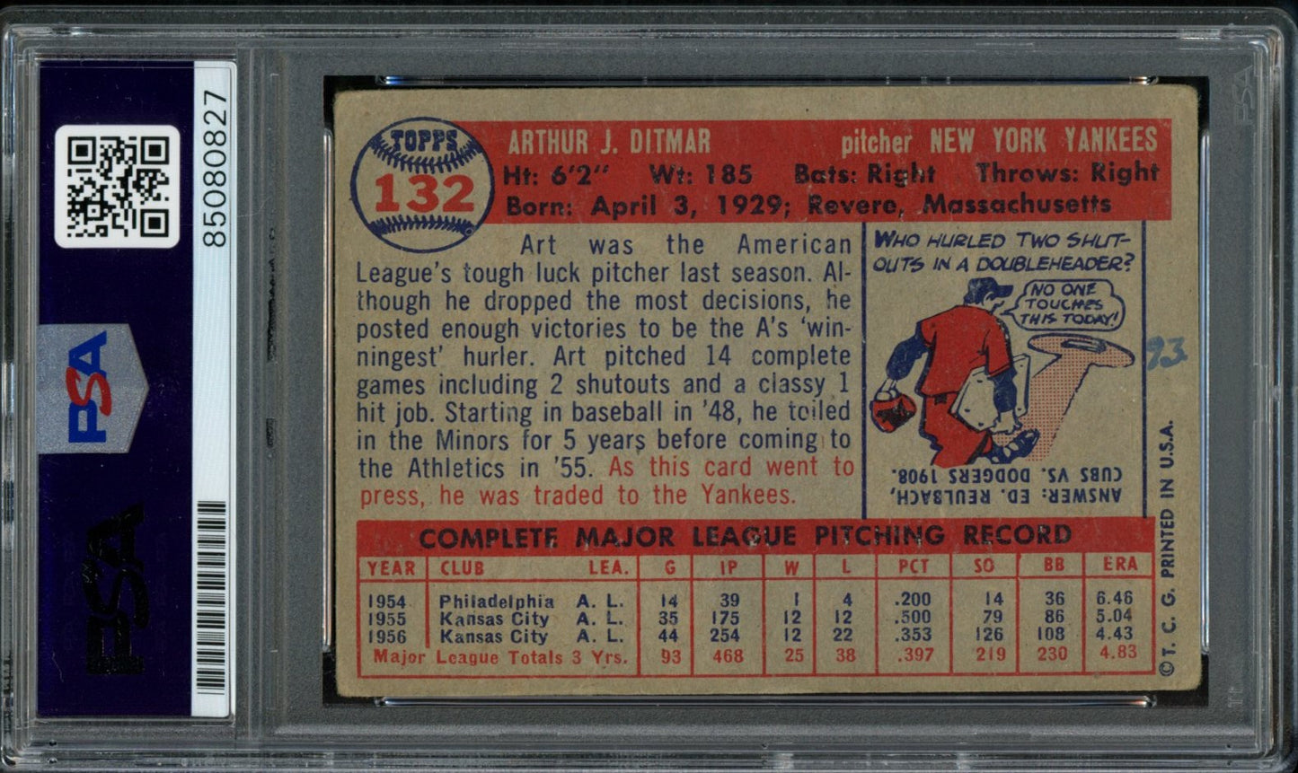 Art Ditmar Signed 1957 Topps Card #132 New York Yankees PSA/DNA 184170