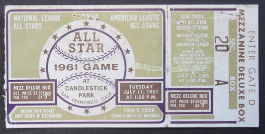 1961 MLB All Star Ticket Stub Candlestick Park San Francisco 7/11/1961 189423