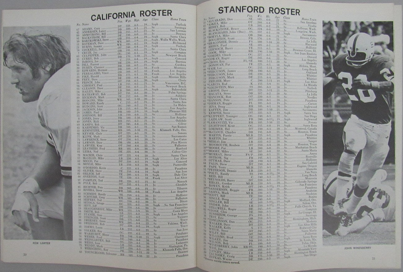 1972 California vs. Stanford College Football Game Souvenir Program 163149