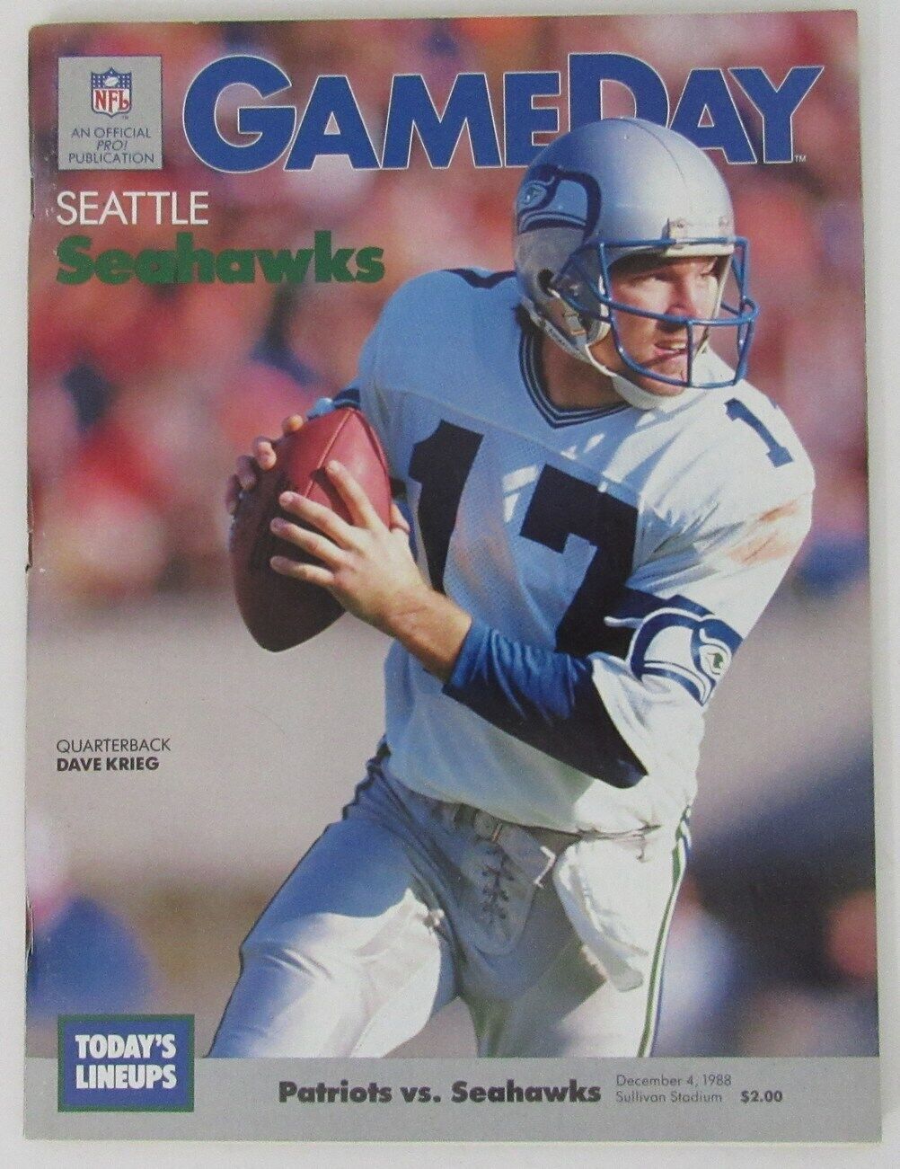 December 4, 1988 New England Patriots vs. Seattle Seahawks NFL GameDay Program