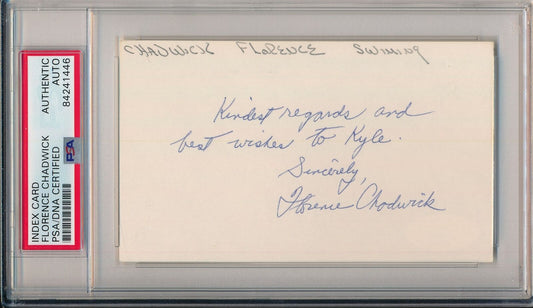 Florence Chadwick Swimmer Signed/Inscribed 3x5 Index Card PSA/DNA 155383