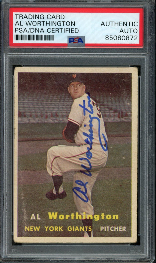 1957 TOPPS Al Worthington #39 Auth Card Signed New York Giants PSA/DNA 184116