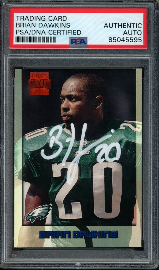 Brian Dawkins HOF Eagles Signed 1996 TOPPS Stadium Club Rookie Card #343 PSA/DNA