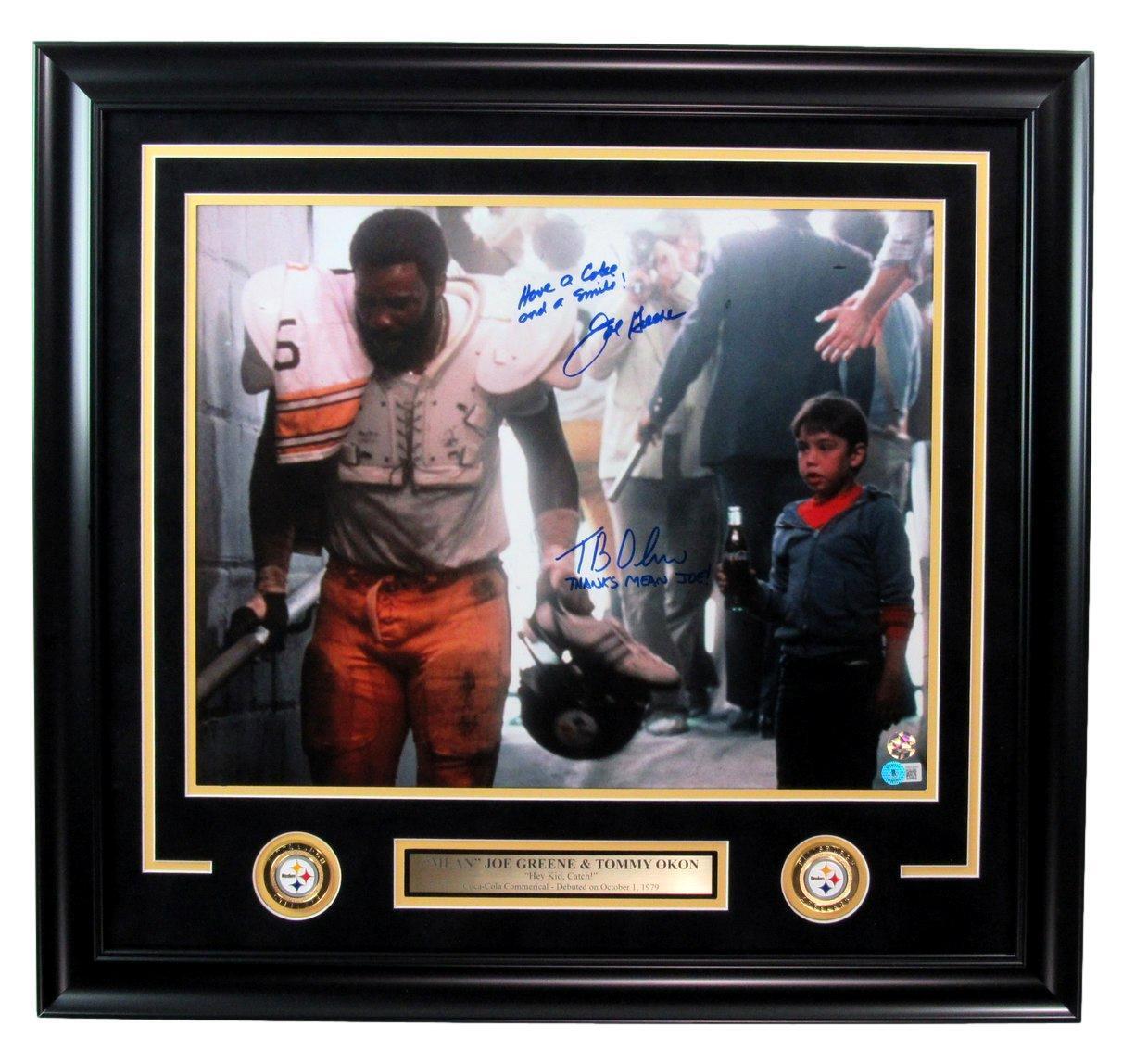 Mean Joe Greene/Tommy Okon Signed Coca Cola  16x20 Photo Steelers Framed Beckett