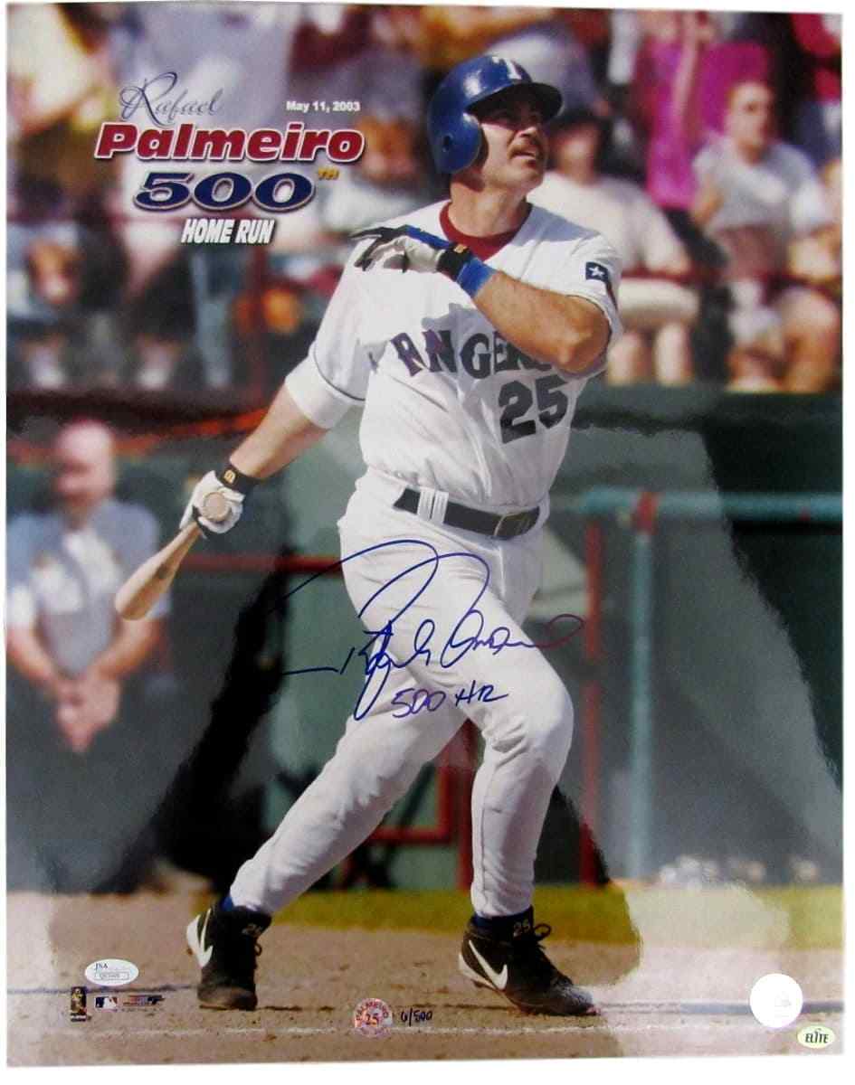 Rafael Palmeiro Autographed/Signed Texas Rangers 500th HR 16x20 Photo JSA 129800