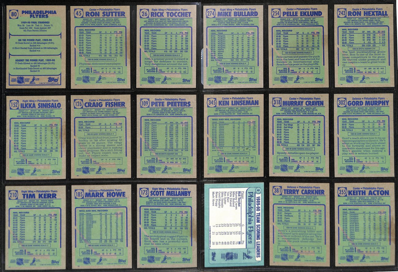 1990-91 Topps Hockey Philadelphia Flyers Complete Team Set (18/18) Cards 189216