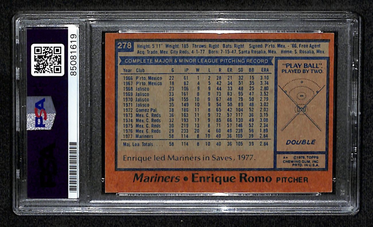 Enrique Romo Signed 1978 Topps Card #278 Seattle Mariners PSA/DNA 184546