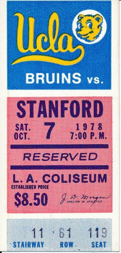 1978 UCLA Bruins vs. Stanford University Football Game Ticket Stub 148630