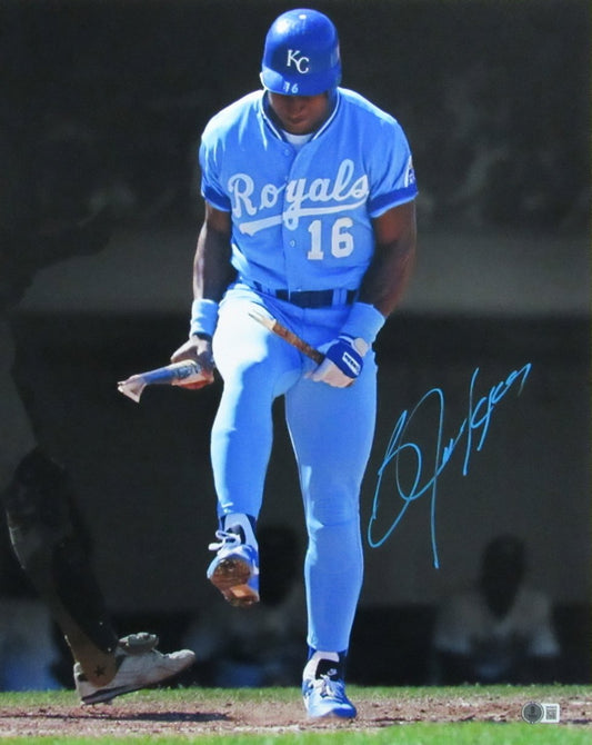 Bo Jackson Autographed Kansas City Royals "Bat Break" 16x20 Photo Beckett 192999