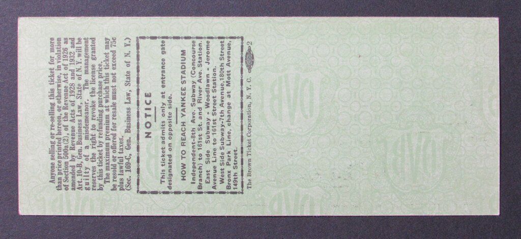 1949 Notre Dame Irish vs. UNC Tar Heels Proof Ticket 11/12/49 Yankee Stadium