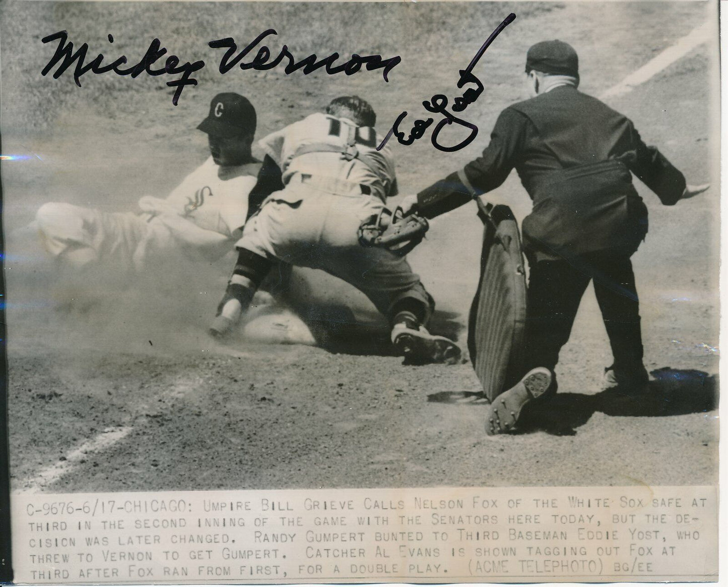 Mickey Vernon /Eddie Yost Multi-Signed B/W Wire Photo PSA/DNA 145347