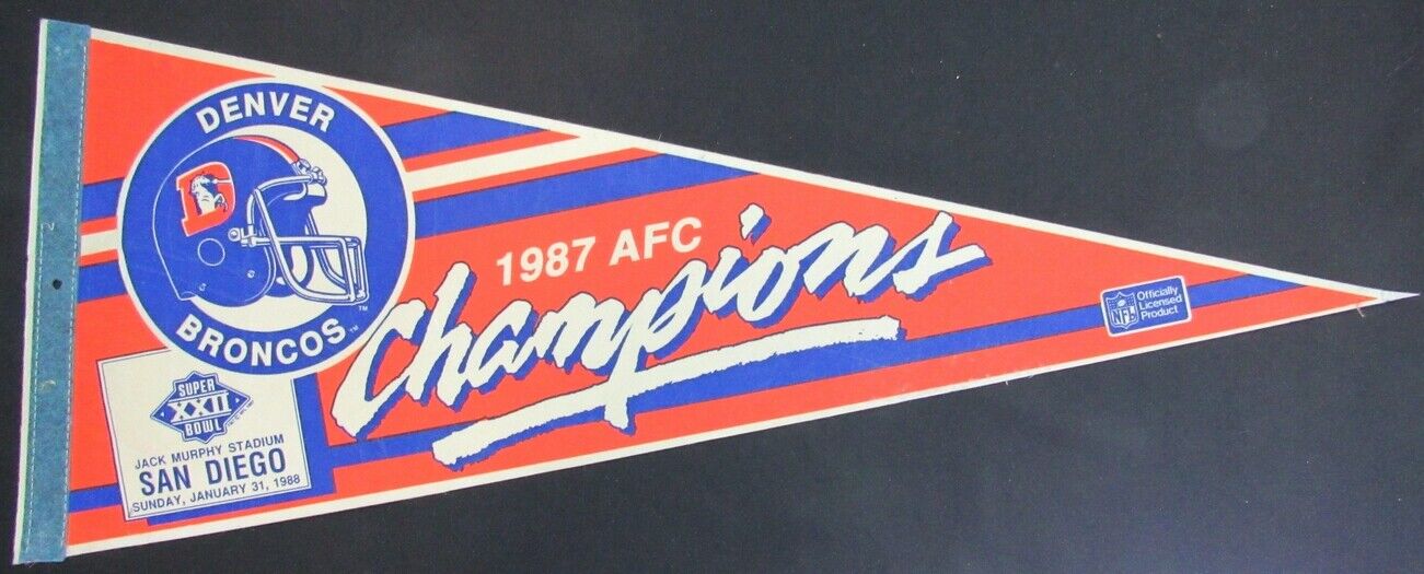 Vintage 1987 Denver Broncos AFC Champions Official NFL 12"X30" Pennant 157993