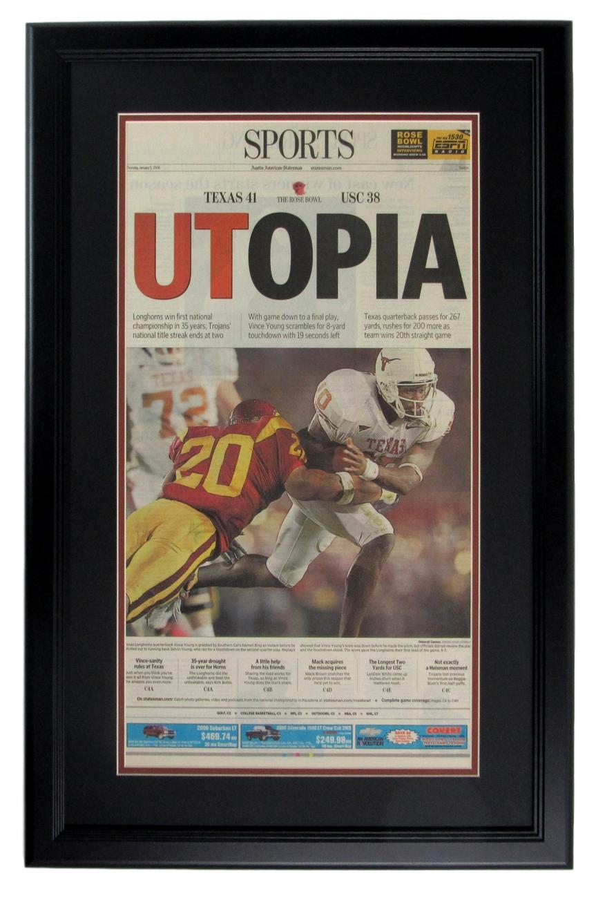 Austin American Statesman Sports Page - Rose Bowl Texas Wins Framed 153155