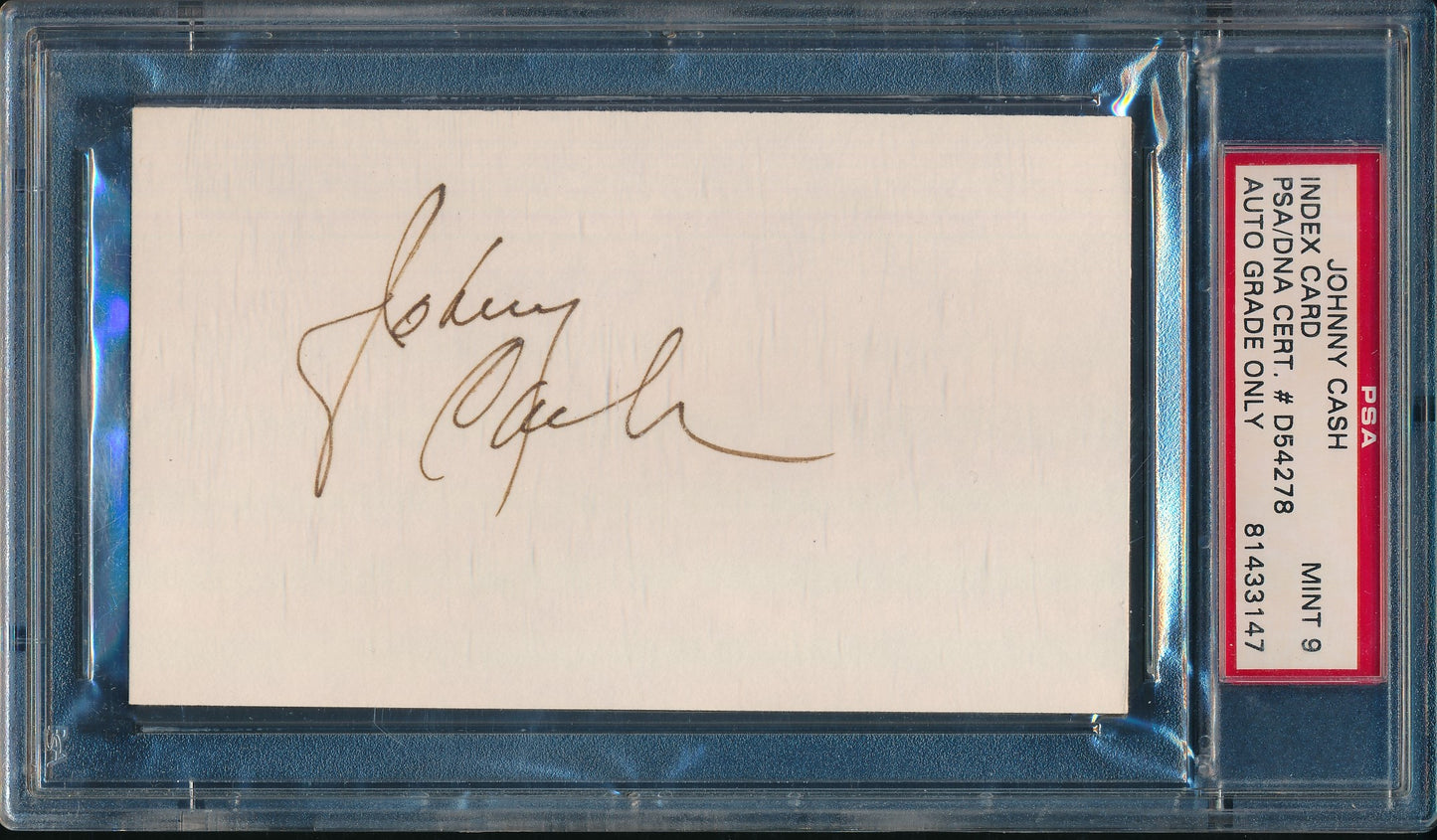 Johnny Cash Autographed 3x5 Index Card Performer PSA/DNA MINT 9 184038