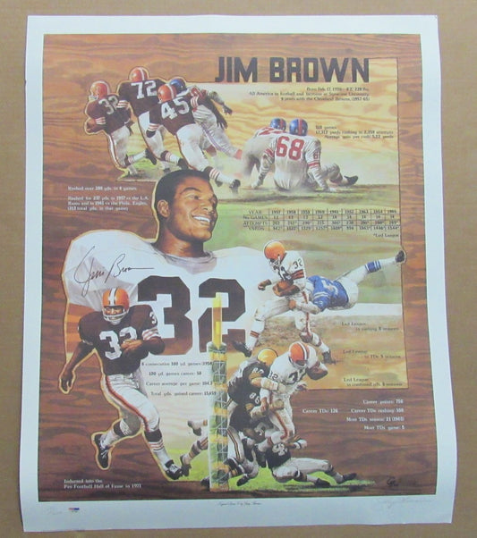 Jim Brown HOF Signed/Auto 26.5x33 Litho Print Poster Browns PSA/DNA 189704