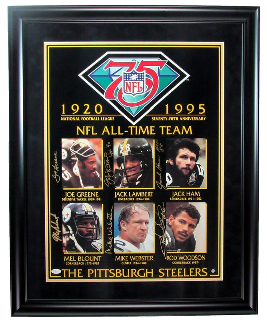 Steelers 75th NFL All-Time Teams Multi-Signed 16x20 Photo Framed JSA 191972