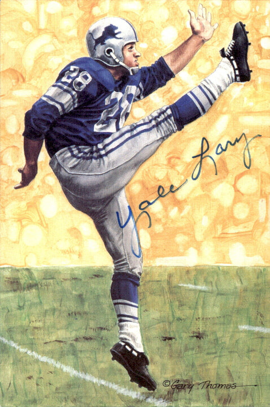Yale Lary HOF Autographed Goal Line Art GLAC Postcard Detroit Lions JSA