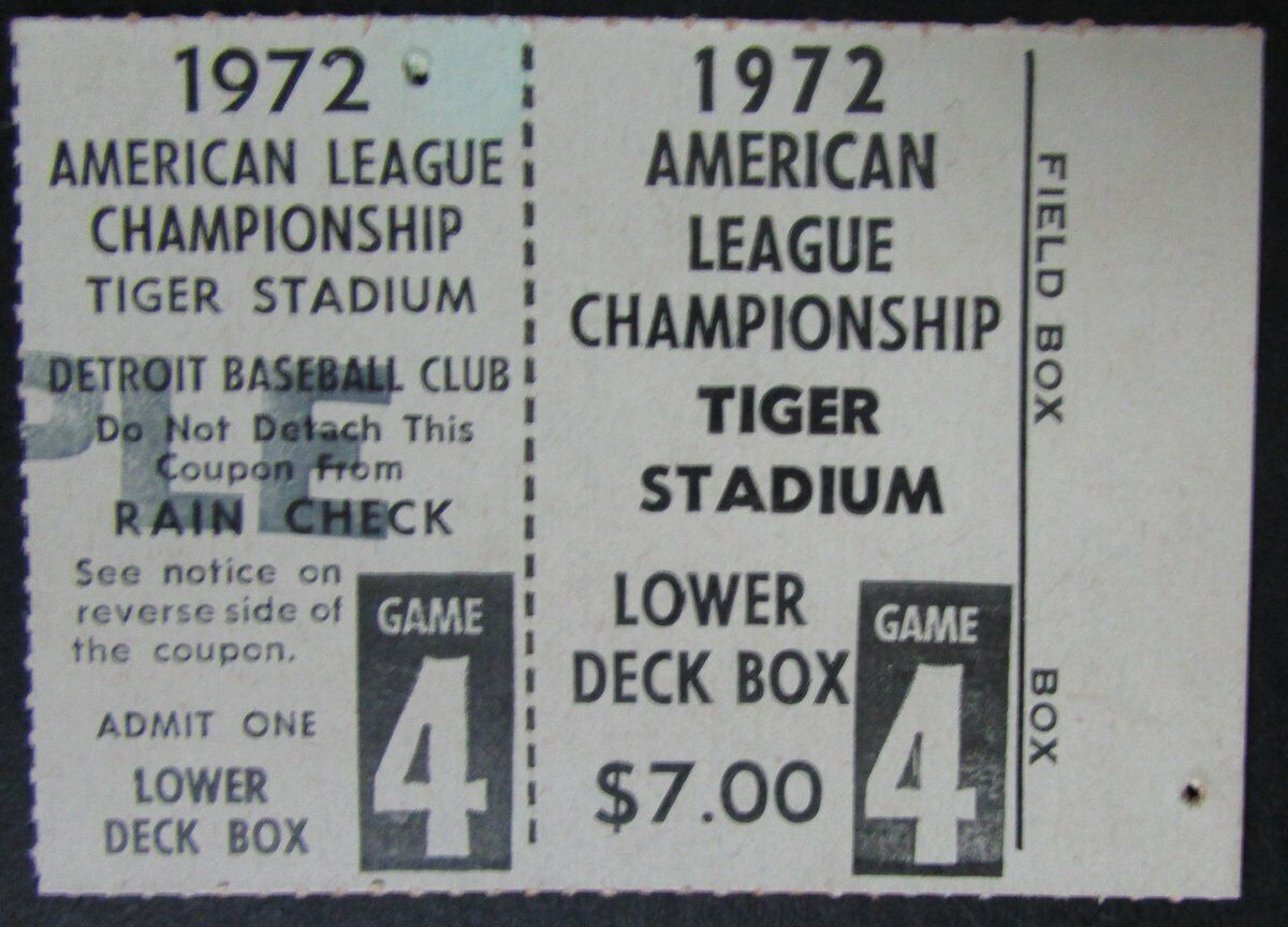 1972 Detroit Tigers Sample ALCS Ticket vs. Oakland A's Game 4 145444