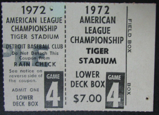 1972 Detroit Tigers Sample ALCS Ticket vs. Oakland A's Game 4 145444