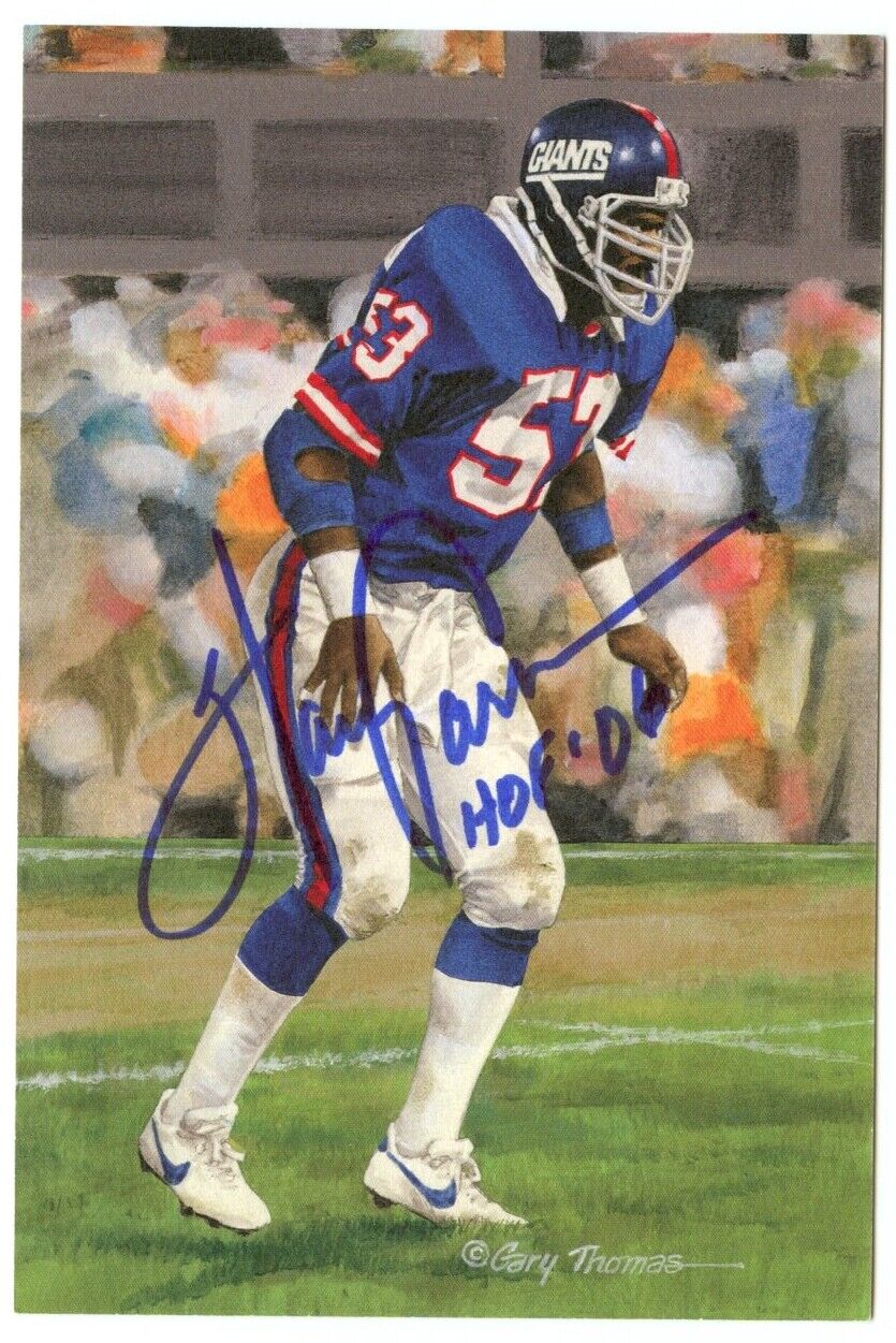 Harry Carson Signed Goal Line Art GLAC Postcard w/HOF Giants PSA/DNA 160351