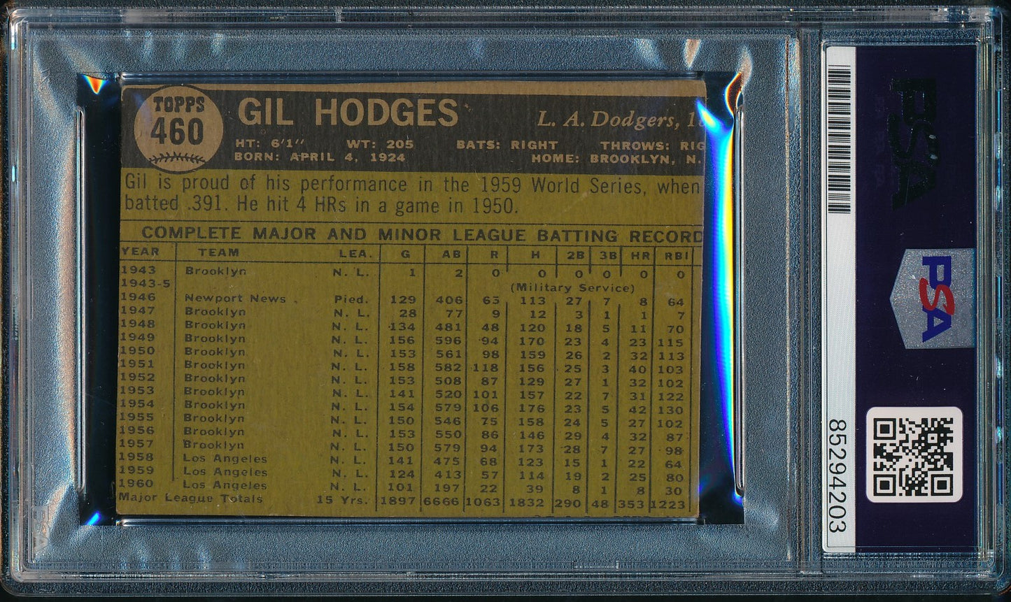 Gil Hodges HOF Signed/Autographed 1961 Topps Card #460 LA Dodgers PSA/DNA 190591