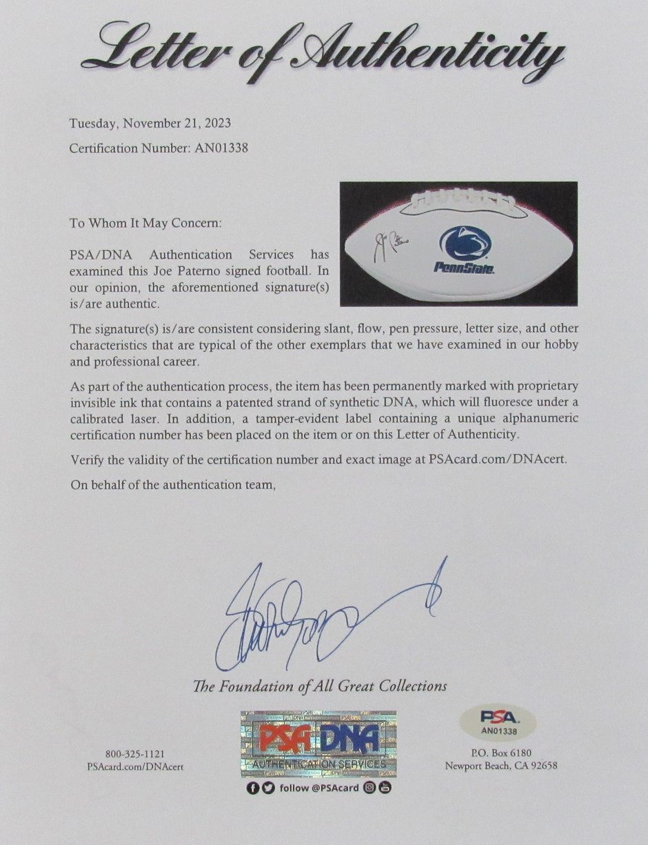 Joe Paterno Signed Penn State Logo Football PSA/DNA 185606