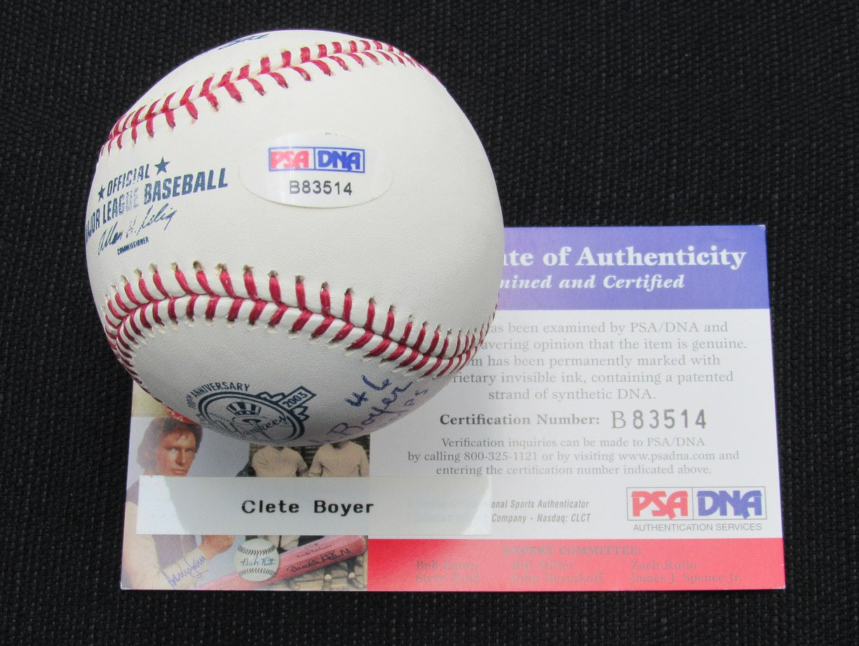 Clete Boyer Signed/Auto Yankees 100th OML Baseball PSA/DNA Inscr 186979