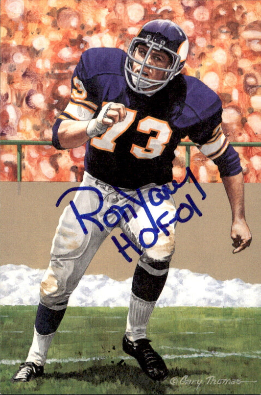 Ron Yary HOF Autographed/Inscribed Goal Line Art GLAC Postcard Vikings JSA