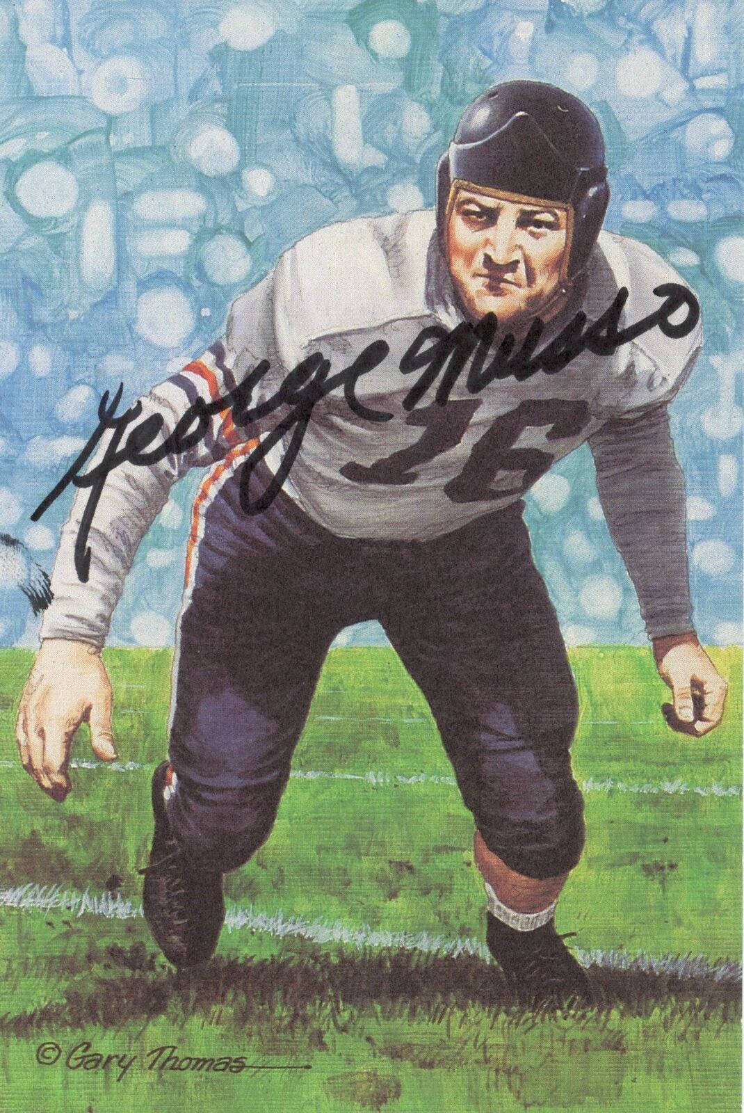 George Musso HOF Autographed Goal Line Art GLAC Postcard Bears JSA 180891