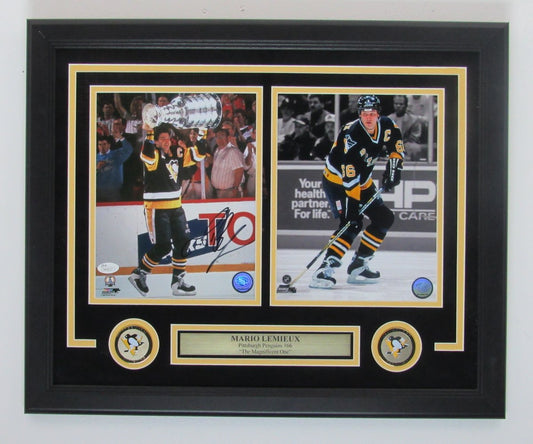 Mario Lemieux HOF Autographed 8x10 Photo Collage Penguins Framed JSA 500011