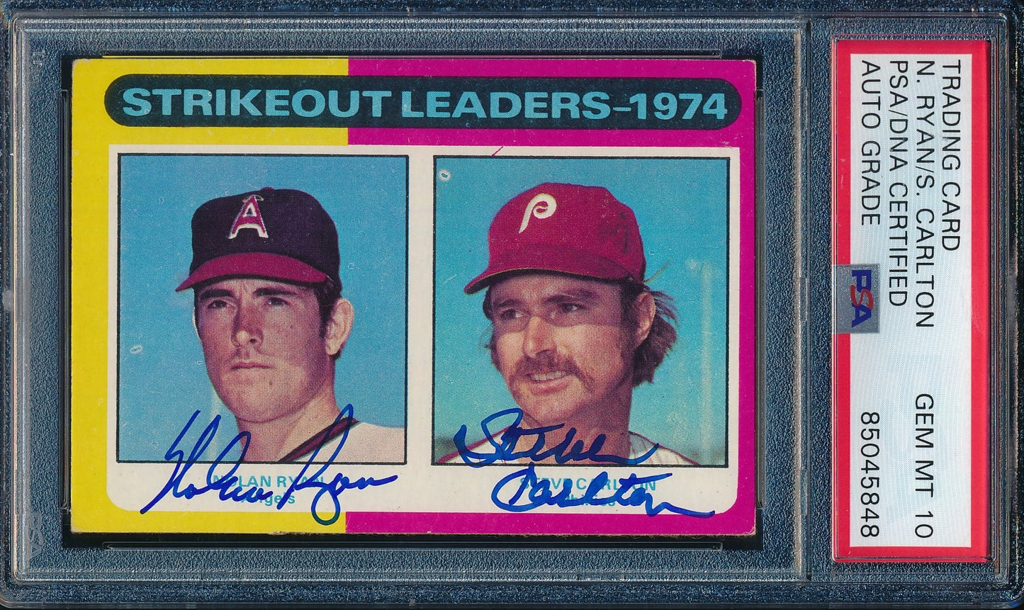 Nolan Ryan/Steve Carlton Dual-Autographed 1975 TOPPS Card 312 PSA GEM MINT 10 23