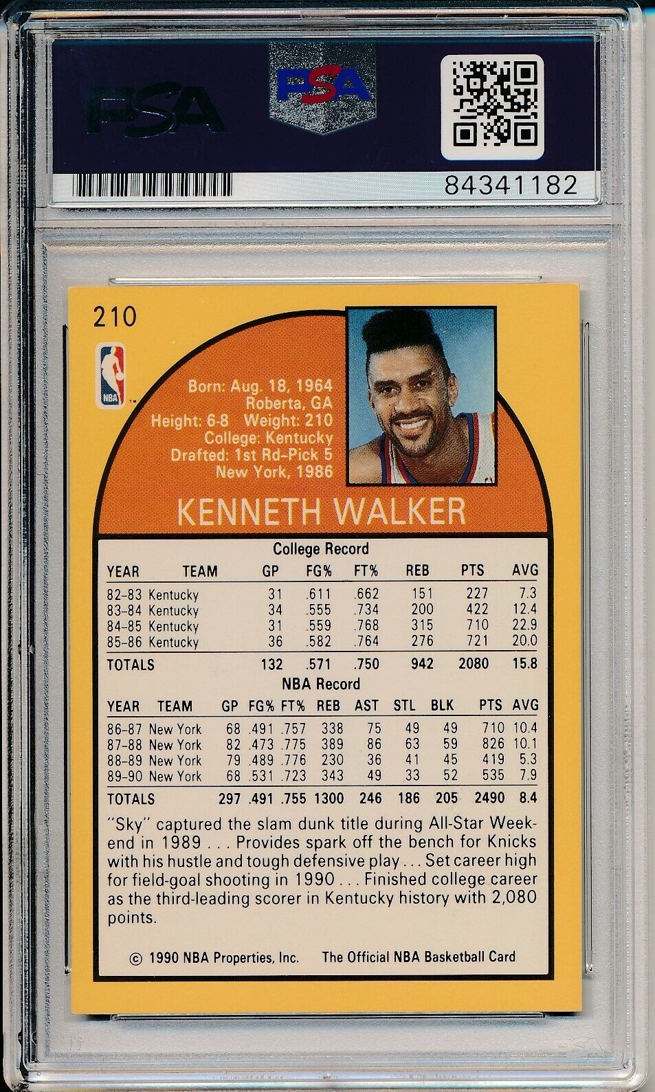 Kenny Walker New York Knicks Signed/Auto 1990 Hoops Card #210 PSA/DNA 163618