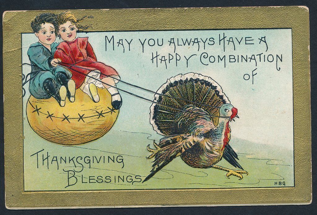 Vintage Postcard Football Image Thanksgiving Blessings Inscr 139099