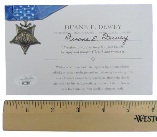 Duane E. Dewey, MOH Recipient, Signed MOH 4x6 Society Card JSA 146367