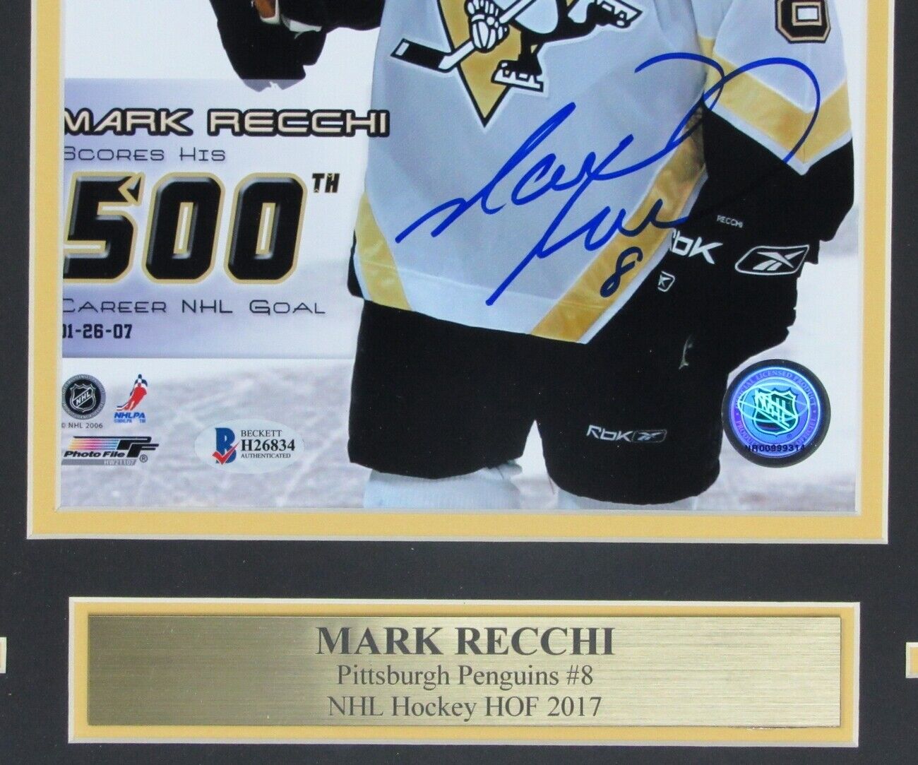 Mark Recchi Penguins HOF Signed/Autographed 8x10 Photo Framed Beckett 155176