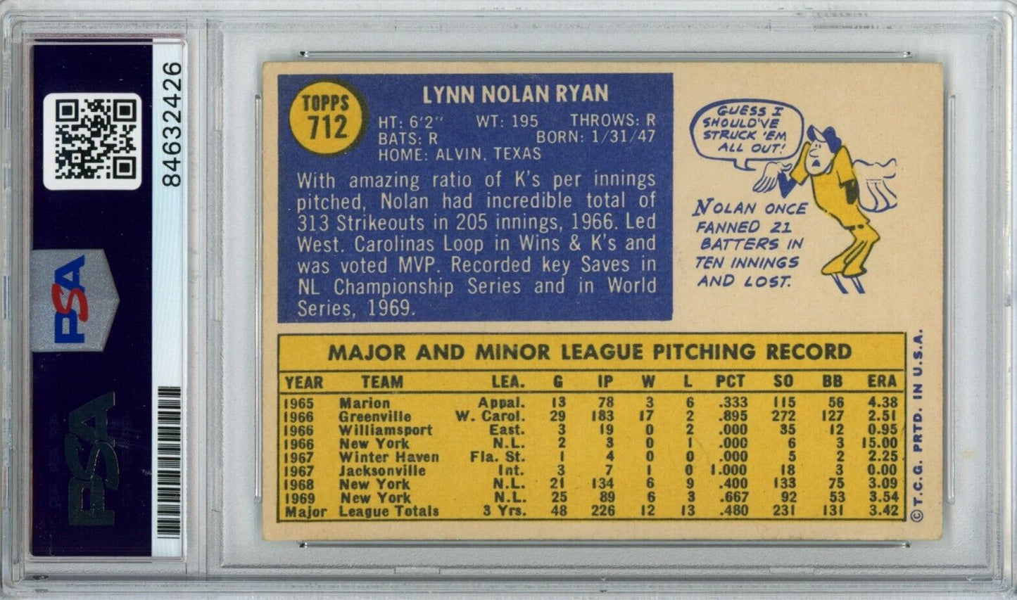 1970 Topps Nolan Ryan HOF #712 Card Signed New York Mets PSA/DNA