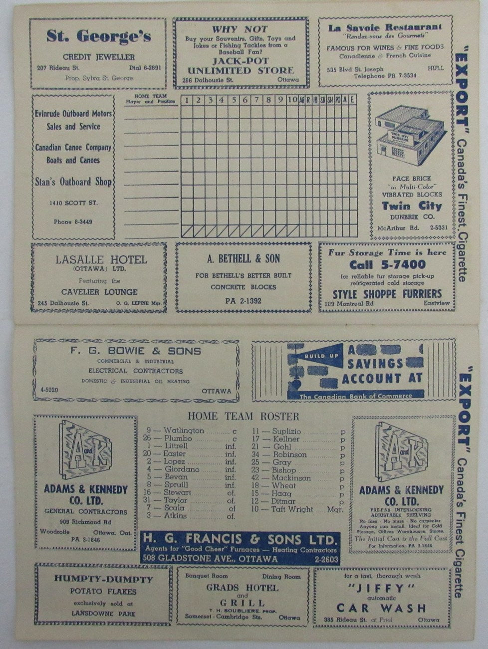 1954 Montreal Royals vs. Ottawa Athletics Game Program Roberto Clemente 176131