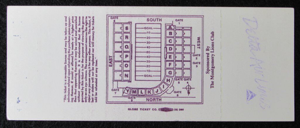 1985 Blue & Gray Cramptom Bowl North vs. South Championship Ticket Stub Pinkett