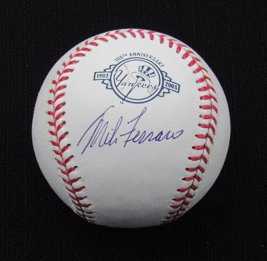 Mike Ferraro Signed/Auto Yankees 100th OML Baseball JSA 186677