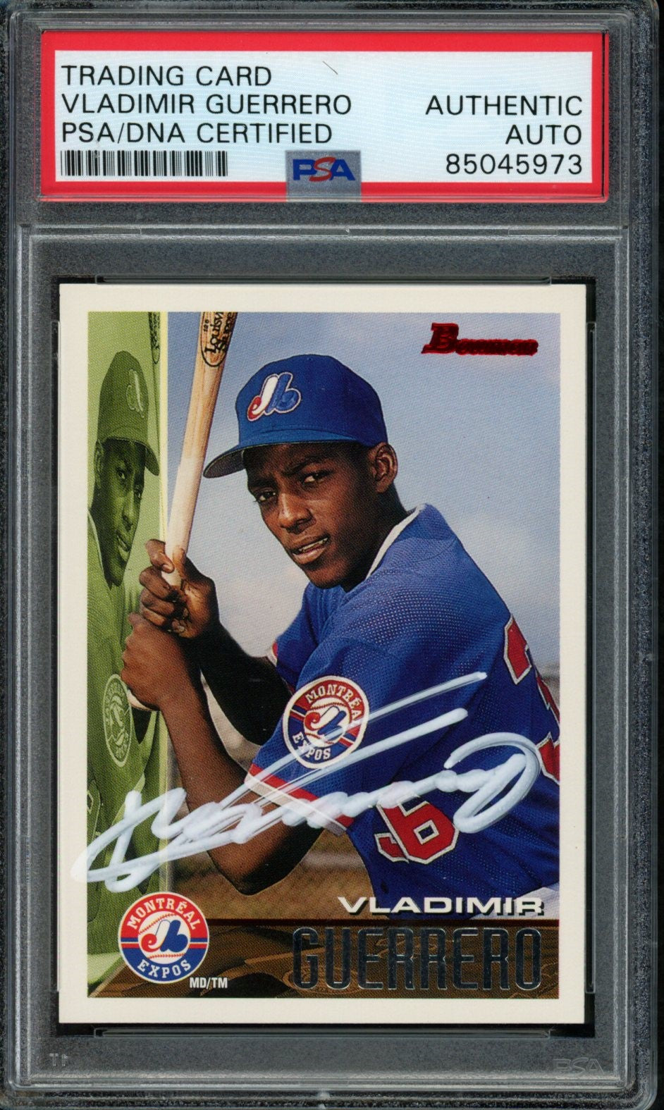 Vladimir Guerrero Montreal Expos Autographed 1995 Bowman Rookie Card #90 PSA/DNA