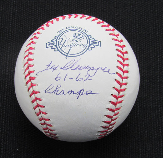 Tex Clevenger Signed/Auto Yankees 100th OML Baseball JSA Inscr 186952